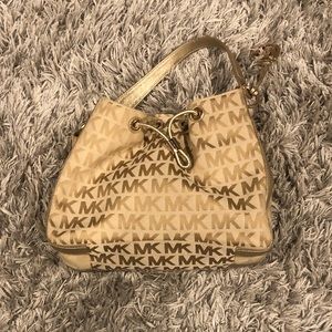 Michael Kors Beige/ Gold Monogram Canvas Bag